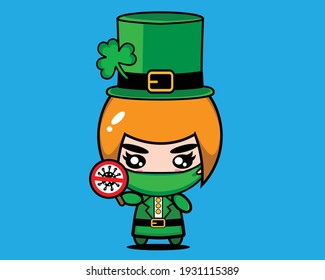 Cute girl with saint patrick's day stop virus.