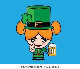 Cute girl with saint patrick's day costume and beer.