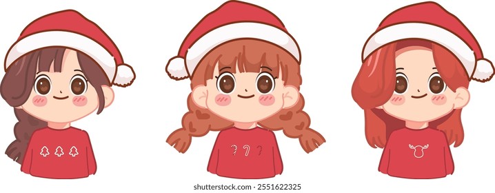 Cute girl in santa hat christmas kawaii character illustration vector premium.