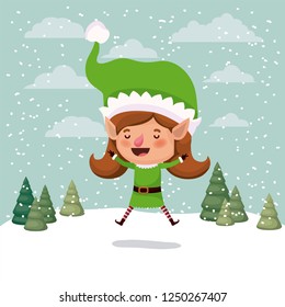 cute girl santa helper in the snowscape