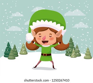 cute girl santa helper in the snowscape