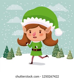 cute girl santa helper in the snowscape