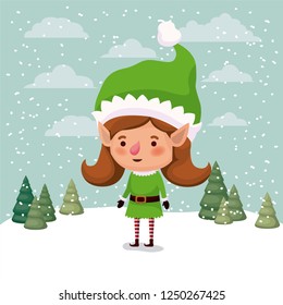 cute girl santa helper in the snowscape