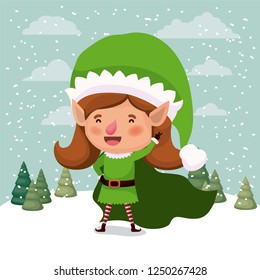 cute girl santa helper in the snowscape