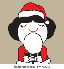 Cute Girl In Santy Costume Dress With A Cotton Candy Beard In Her Hand Concept Card Character illustration