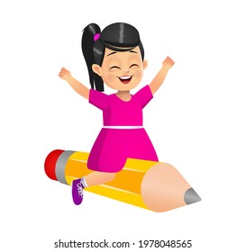 cute girl sat on pencil vector