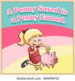 Cute girl saving money illustration