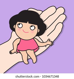 Cute Girl Say Hello While Relaxing Laying On Someone Hand Concept Card Character illustration