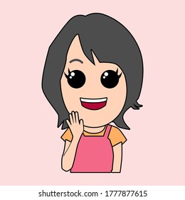 Cute girl saying "Hi" with hand palm