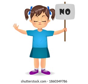 cute girl saying no with sign