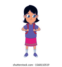 cute girl with school backpack icon over white background, vector illustration