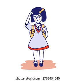 Cute girl in a school uniform with a backpack. illustration of a schoolgirl. Back to school