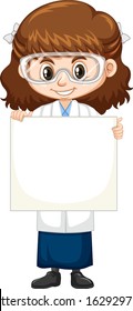 Cute girl in science gown on white background illustration