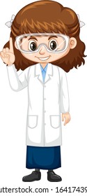 Cute girl in science gown on white background illustration