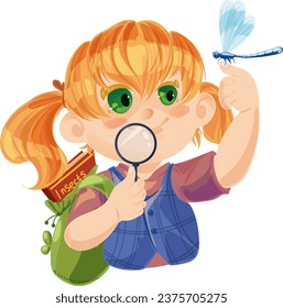 cute girl scientist discovers insects