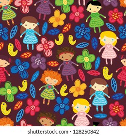cute girl seamless pattern