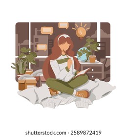 Cute Girl Search Idea For Her Business Success Flat Design Illustration