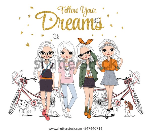 Follow your dreams cute girls wall murals