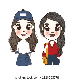 Cute girl set doodle. Hand drawn concept