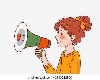 Cute girl shouting on the megaphone