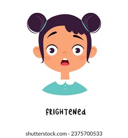 Cute Girl Show Frightened Emotion and Face Expression Vector Illustration