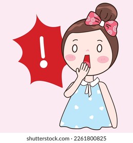 cute girl is showing Hand a gesture frightened on pink background, flat style vector design illustrations.