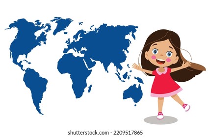 cute girl showing location on map