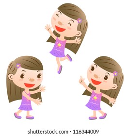 cute girl showing,pointing and jumping