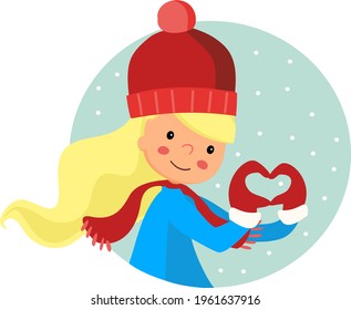 cute girl shows a heart with her hands