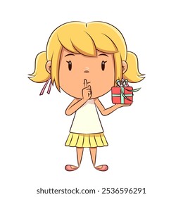 Cute girl silence gesture, gift box