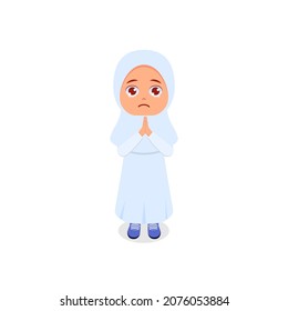 Cute girl sincerely apologize, white background