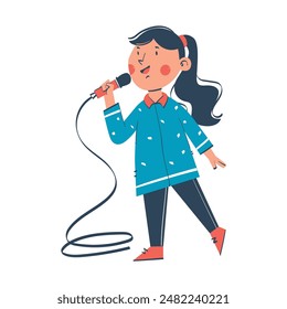 Cute girl singing holding microphone vector illustration. Inspiring Future Career for Kids