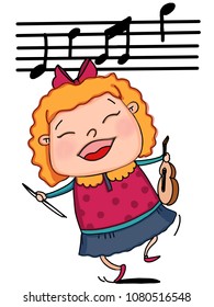 Cute Girl Singing Illustration Drawing Nota Stock Vector (Royalty Free ...