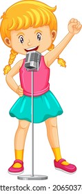 A cute girl singing with microphone illustration