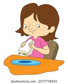 Cute girl sitting and an food
