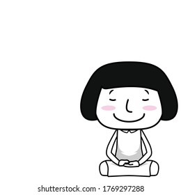 cute girl sitting in meditation  cartoon vector eps.10
