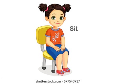 Cute Girl Sitting On Chair Vector Illustration