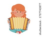 Cute Girl Sitting and Playing Harmonica Vector Illustration