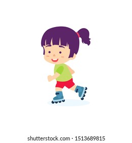 Cute girl skating, kids sport vector illustration