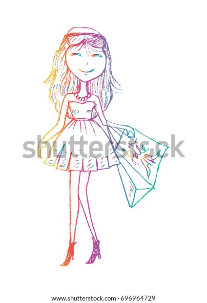 Cute Girl Sketch Style Stock Vector Royalty Free 696964729