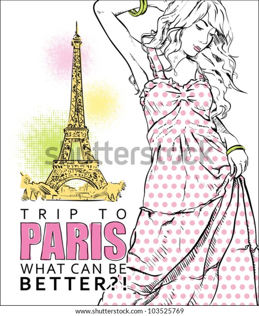 Cute Girl Sketchstyle On French Background Stock Vector (Royalty Free ...