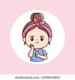 Cute girl with skincare daily activity routine with pink headband kawaii chibi flat character