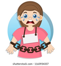 Cute girl in slavery. Isolated on white background. Vector illustration.
