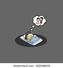 cute girl sleeping dream married, Cartoon Vector Icon Illustration. Isolated Premium Vector Icon Concept. Flat Cartoon Style