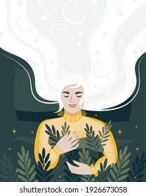 Cute girl sleeping top view. Mattress and pillow for sweet dreams. Time for yourself, relax good health concept. Vector illustration