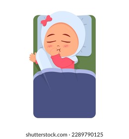 Muchacha linda durmiendo mientras le succiona el pulgar