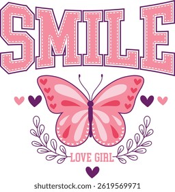cute girl smile design butterfly
