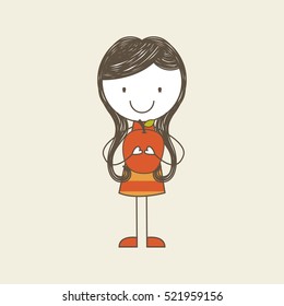 cute girl smiling holding a apple. draw and colorful design. vector illustration