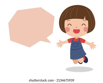 Cute girl smiling and jumping with a speech bubble