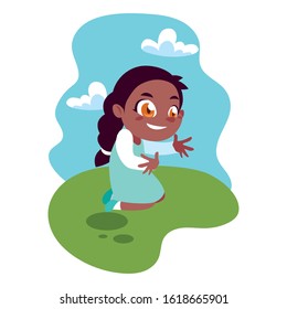 cute girl smiling and playing outdoors vector illustration design